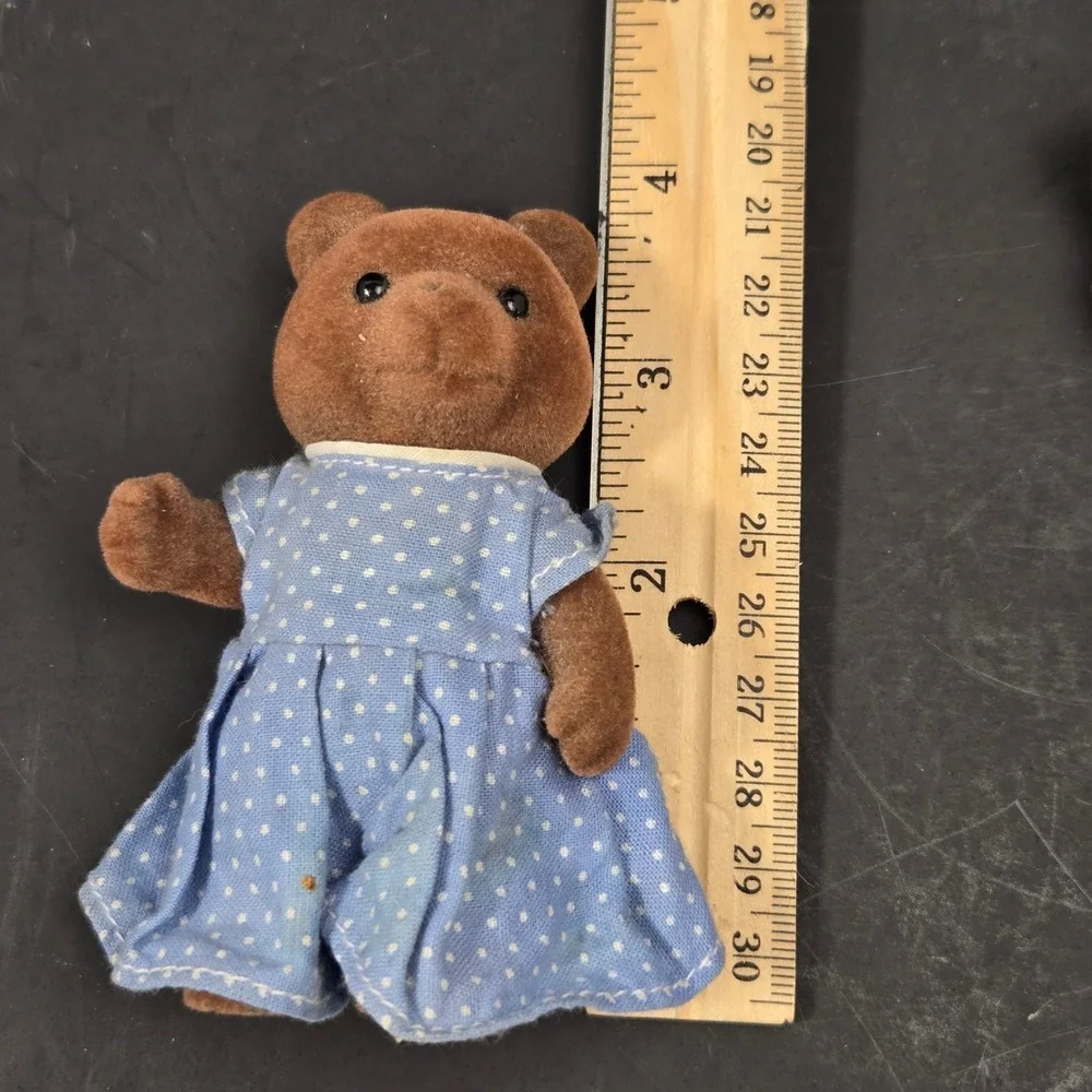Vintage Calico Critters Sylvanian Families Bear Figures Set Blue Yellow Pink
